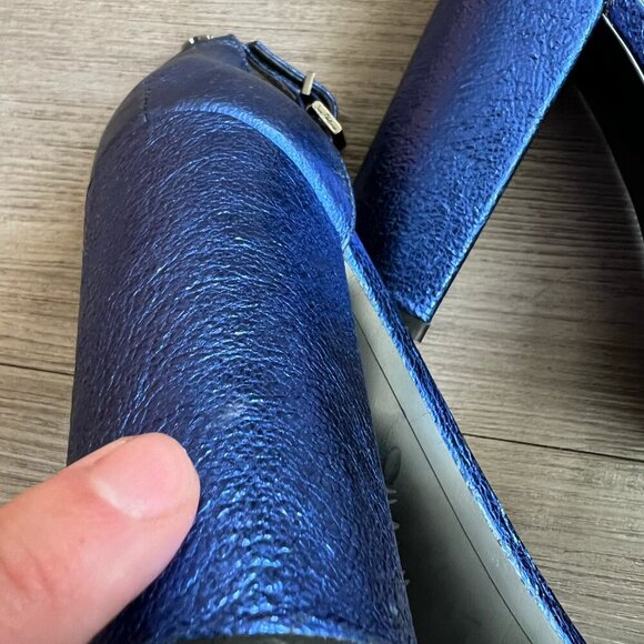 Sam Edelman Yaro Block Heel Sandal Shiny Electric Blue Leather Size W10 - Picture 7 of 7
